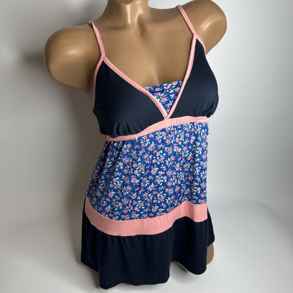 Y2K ISO Babydoll Cami Top S EU Floral Navy Pink Balletcore Coquette Lingerie